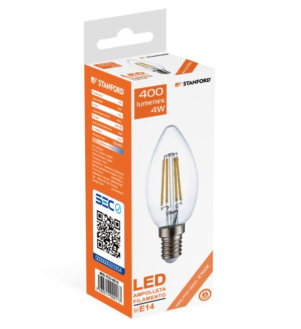 Ampolleta Led Vela Filamento 4Watts E-14 Stanford