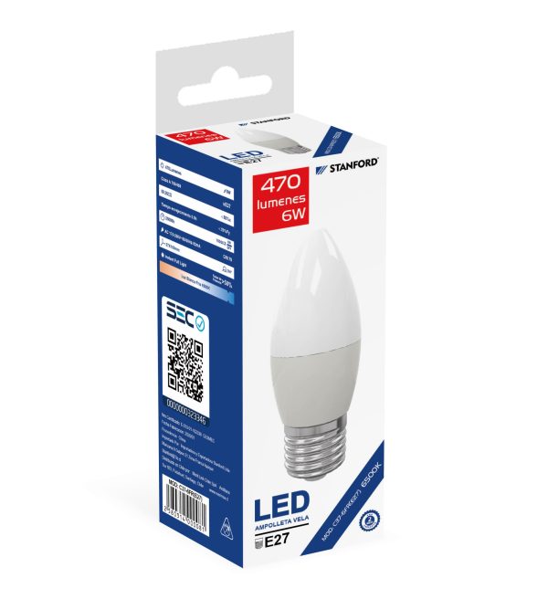 Ampolleta Led Vela STANFORD E27 (Fría) 6W