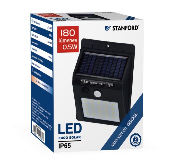 Aplique Led Solar 0.5W IP65 180 Lumenes 6500K STANFORD