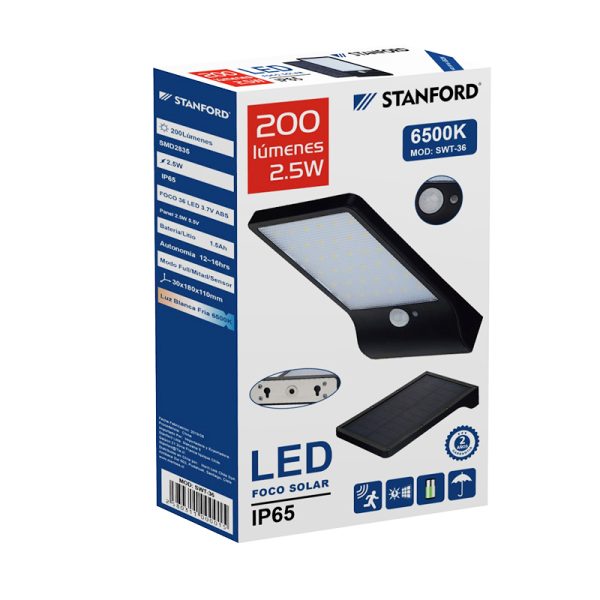 Aplique Led Solar 2.5W IP65 200 Lúmenes 6500K STANFORD