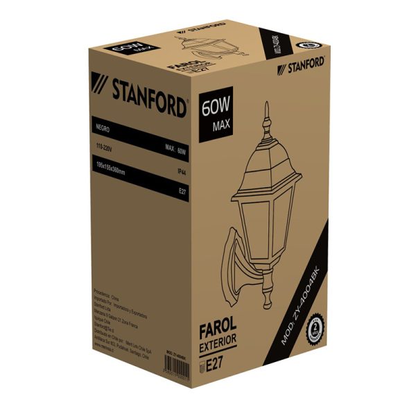 Farol Exterior Colonial Negro 4 Caras Rosca E/27 MAX 60W STANFORD