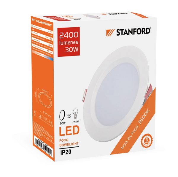 Foco Led Downlight Opalizado STANFORD 30W 3500K