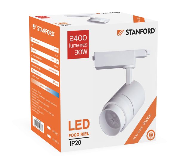 Foco Led Riel GD181 Óptico Regulable STANFORD 3500K 30W Blanco