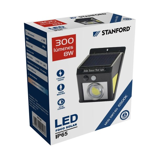 Aplique Led Solar 8W IP65 450 Lúmenes 6500K STANFORD